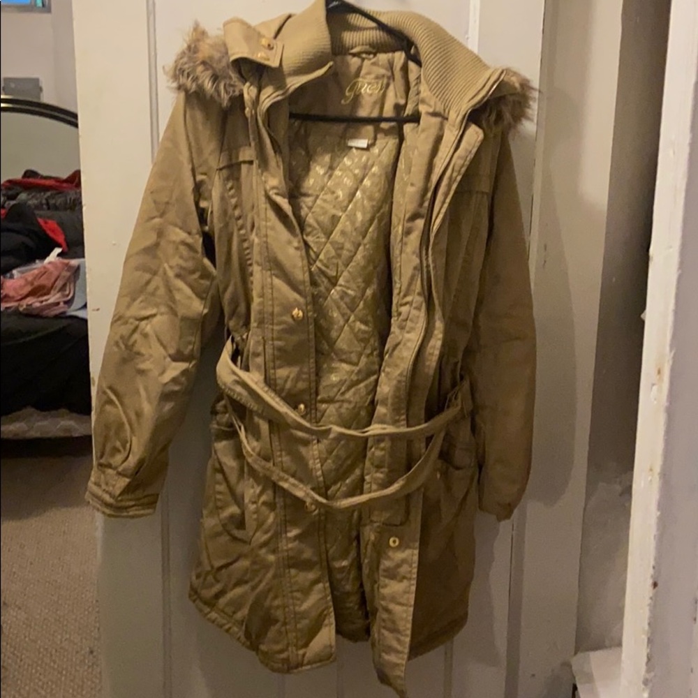 Guess size L winter parka coat jacket tan